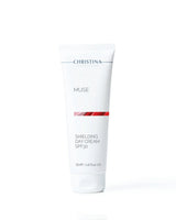 Christina Muse shielding day cream SPF 30, white tube skincare moisturizer with sun protection